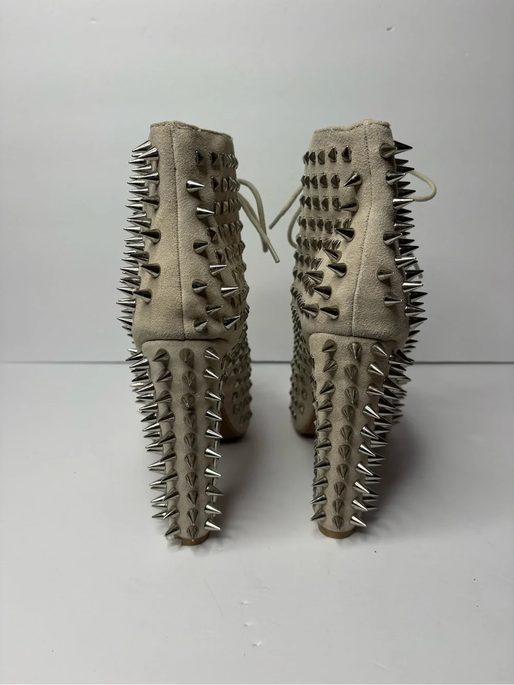 Jeffrey Campbell Spike Lita Leather Suede Boot Nude Sz 7.5